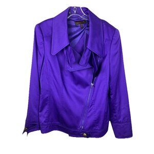 42 44 Escada Cotton Sateen Purple Moto Zip Biker Jacket
